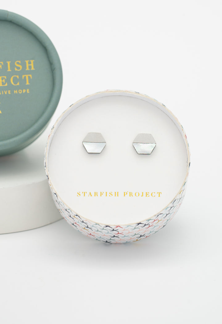 Dorothy Hexagon Shell Stud Earrings