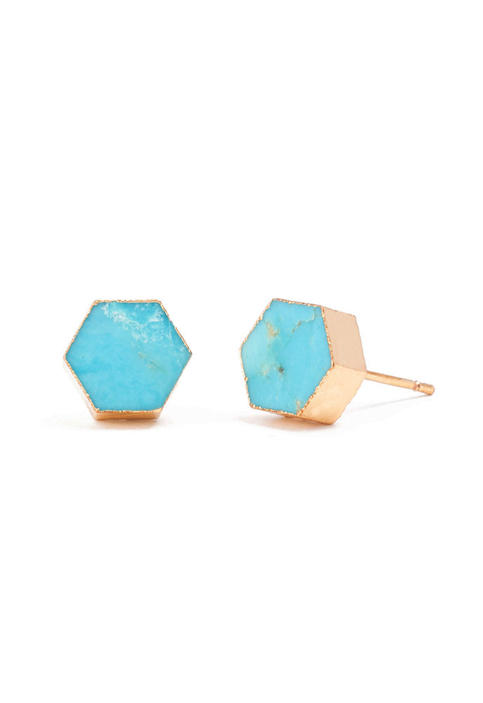 Natalie Turquoise Hexagon Stud Earrings