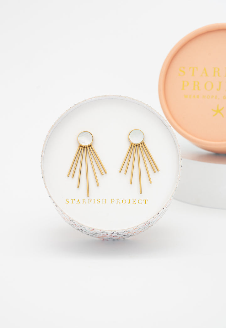 Caroline Mother of Pearl Stud & Fringe Earrings