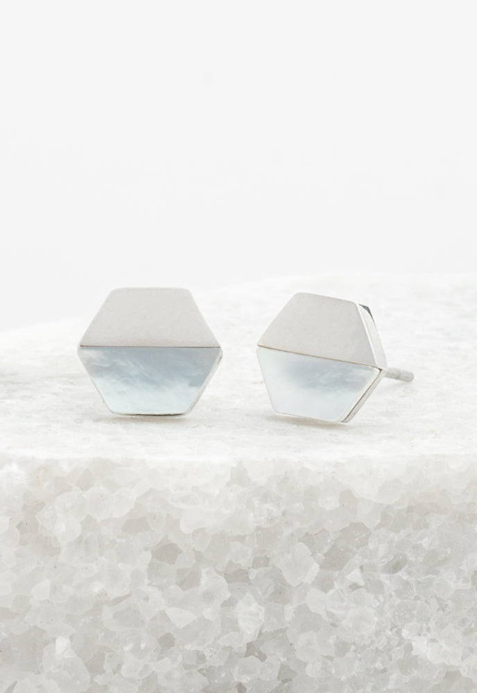 Dorothy Hexagon Shell Stud Earrings