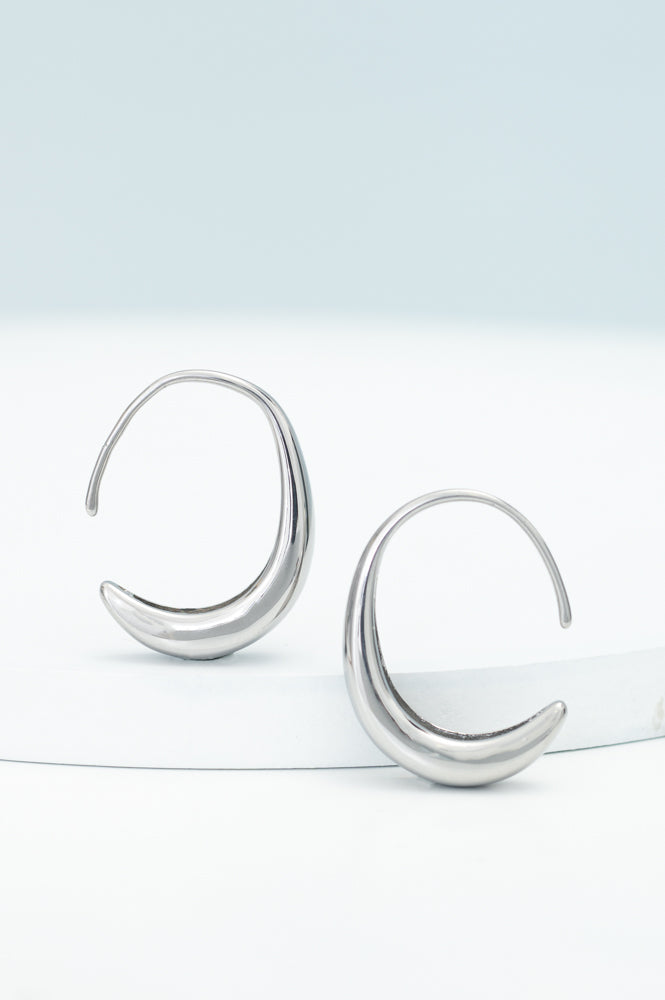 Crescent Moon Thread Drop Earrings in Silver