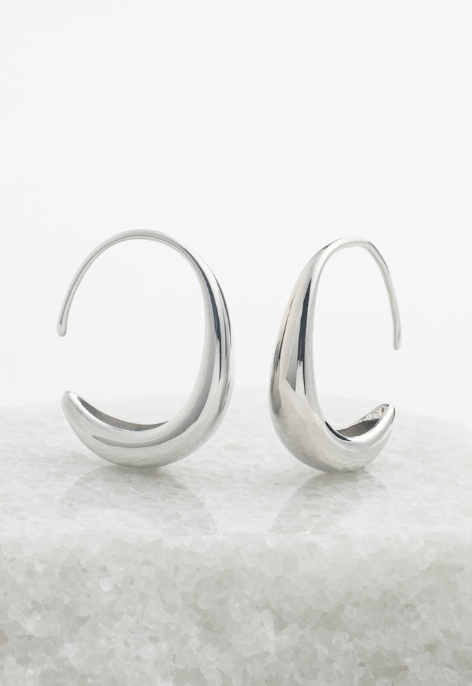 Crescent Moon Thread Drop Earrings in Silver
