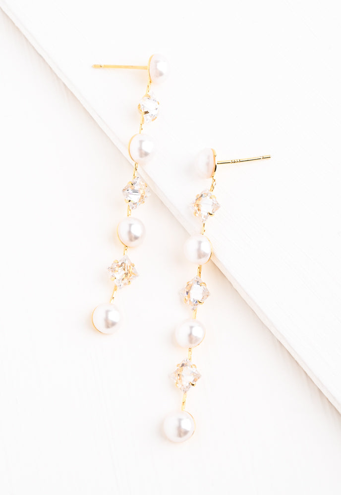 Cultured Pearl and Zircon Drop Earrings