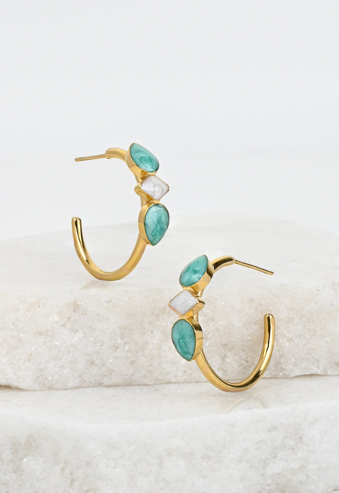 Clara Enamel Hoop Earrings in Mint