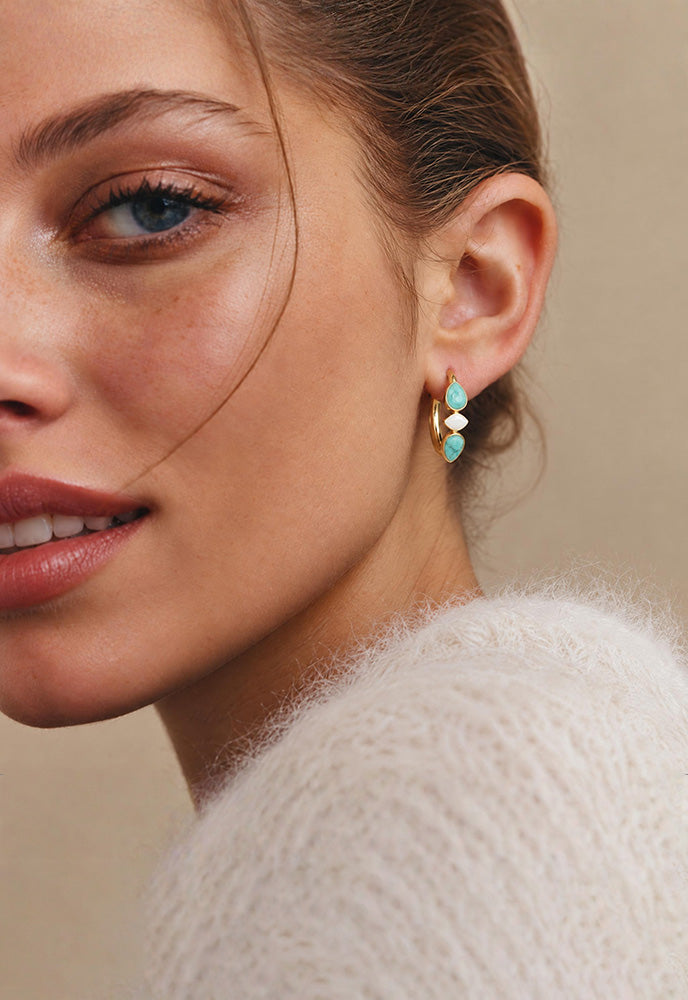 Clara Enamel Hoop Earrings in Mint