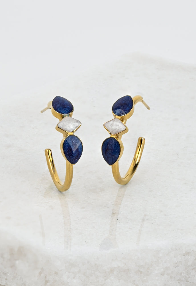 Clara Enamel Hoop Earrings in Blue
