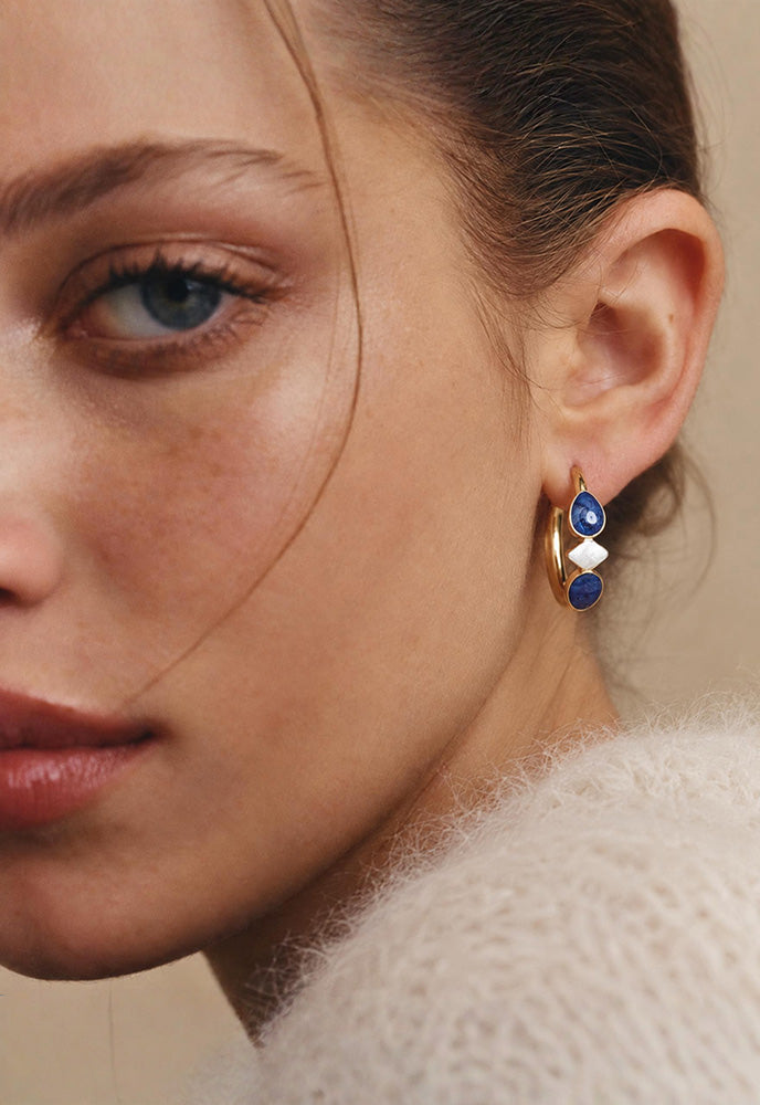 Clara Enamel Hoop Earrings in Blue
