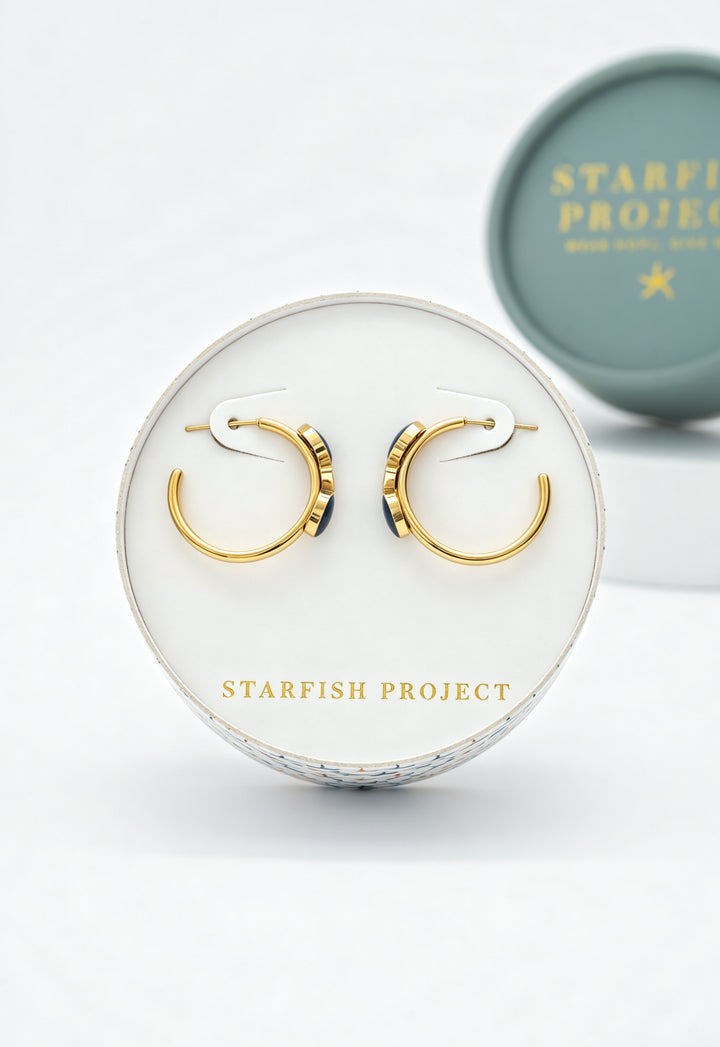 Clara Enamel Hoop Earrings in Blue