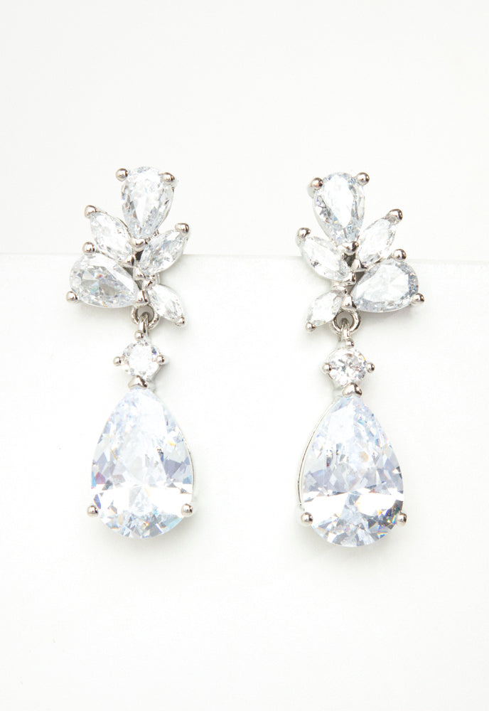 Glittering Garland Platinum and Zircon Drop Earrings