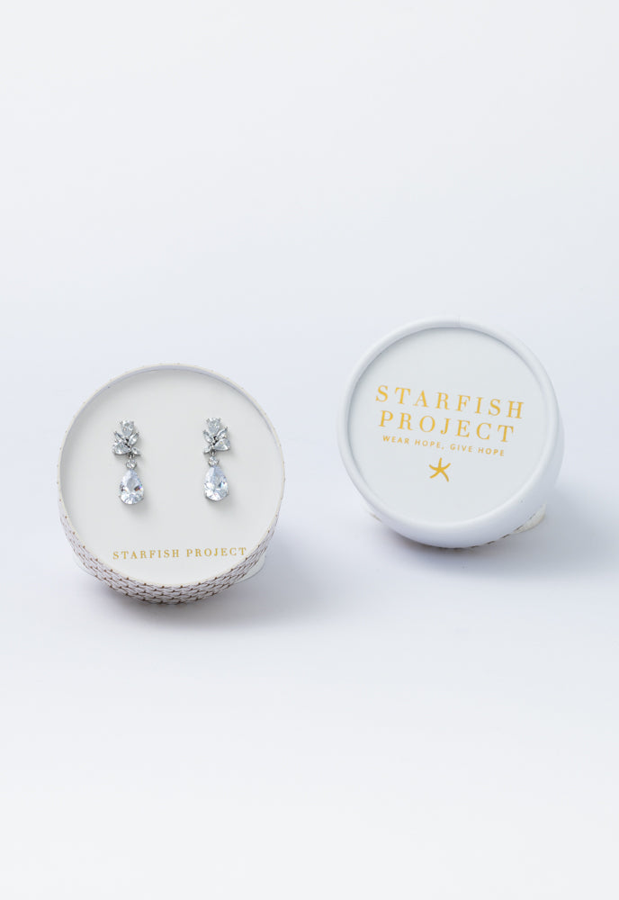 Glittering Garland Platinum and Zircon Drop Earrings