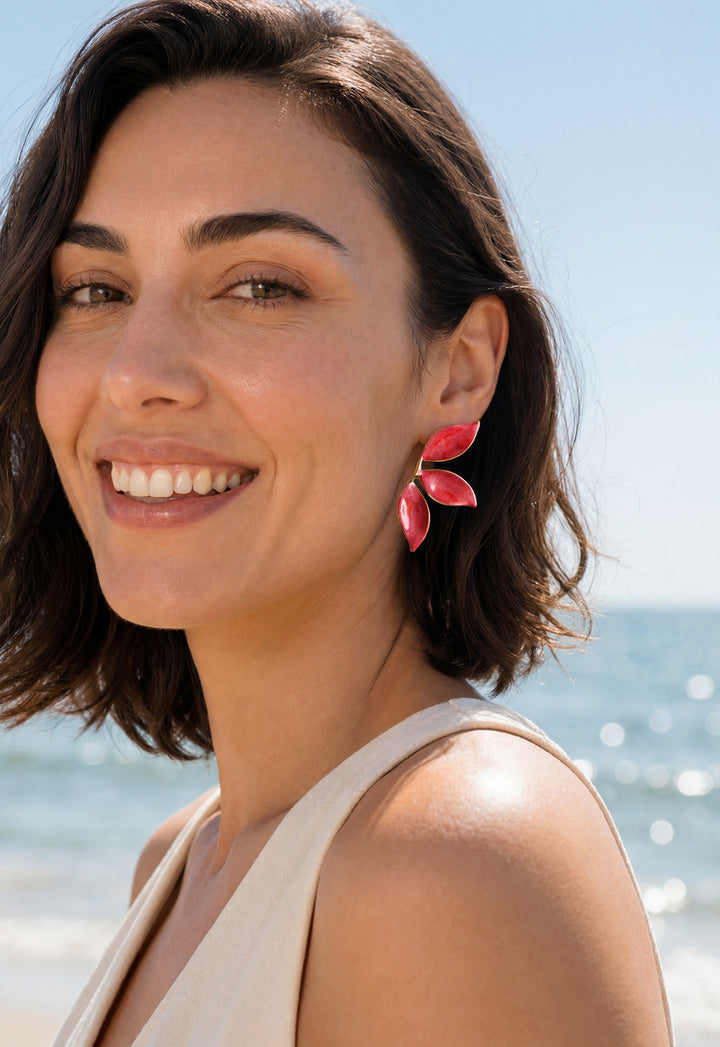 Canopy Leaf Earrings in Ruby Glow