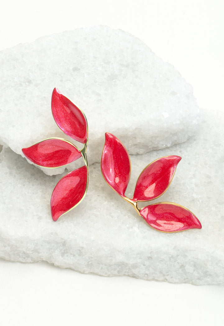 Canopy Leaf Earrings in Ruby Glow
