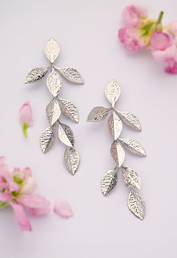 Cascade Leaf Earrings in Platinum