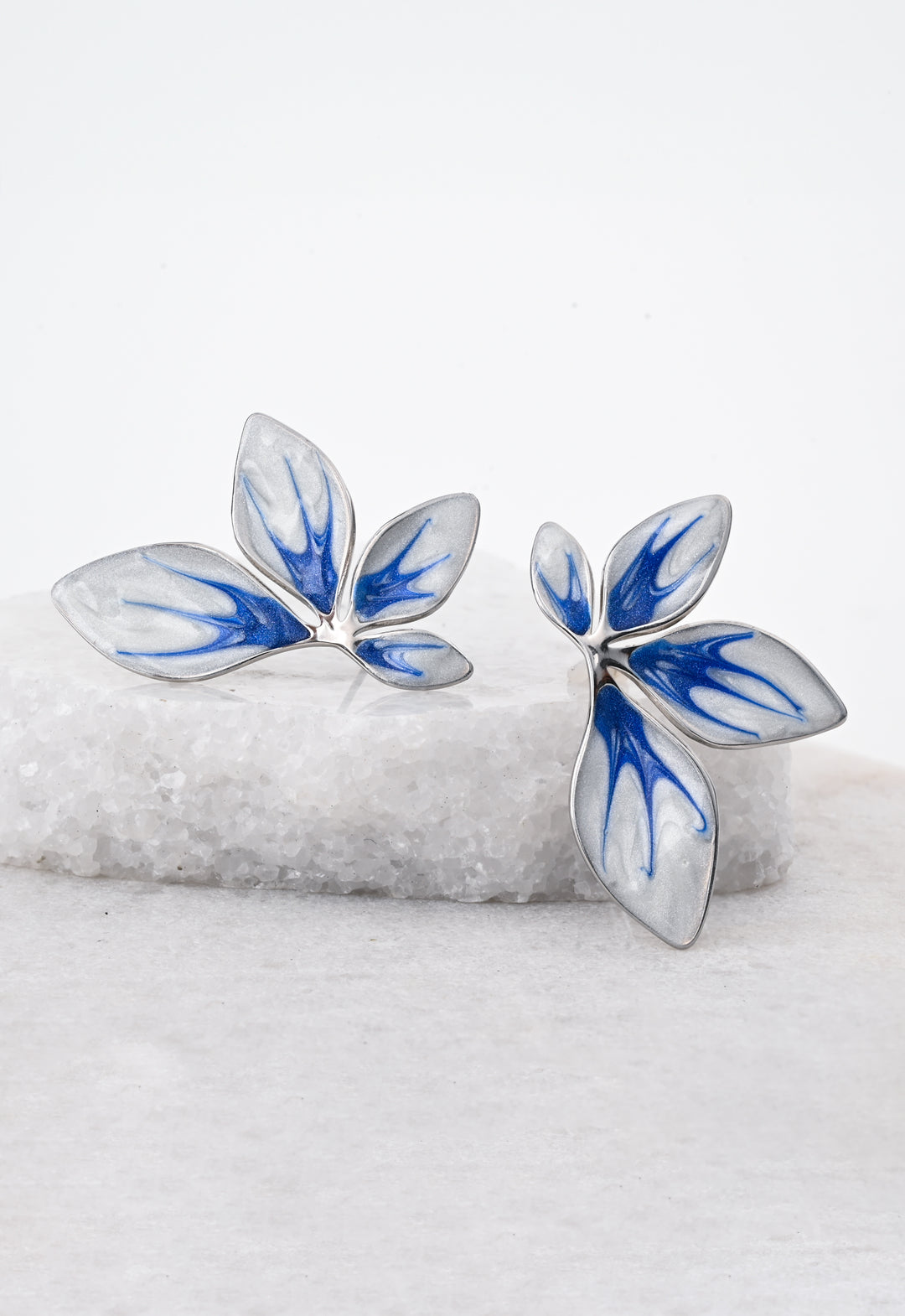 Flourish Blue & Silver Leaf Earrings