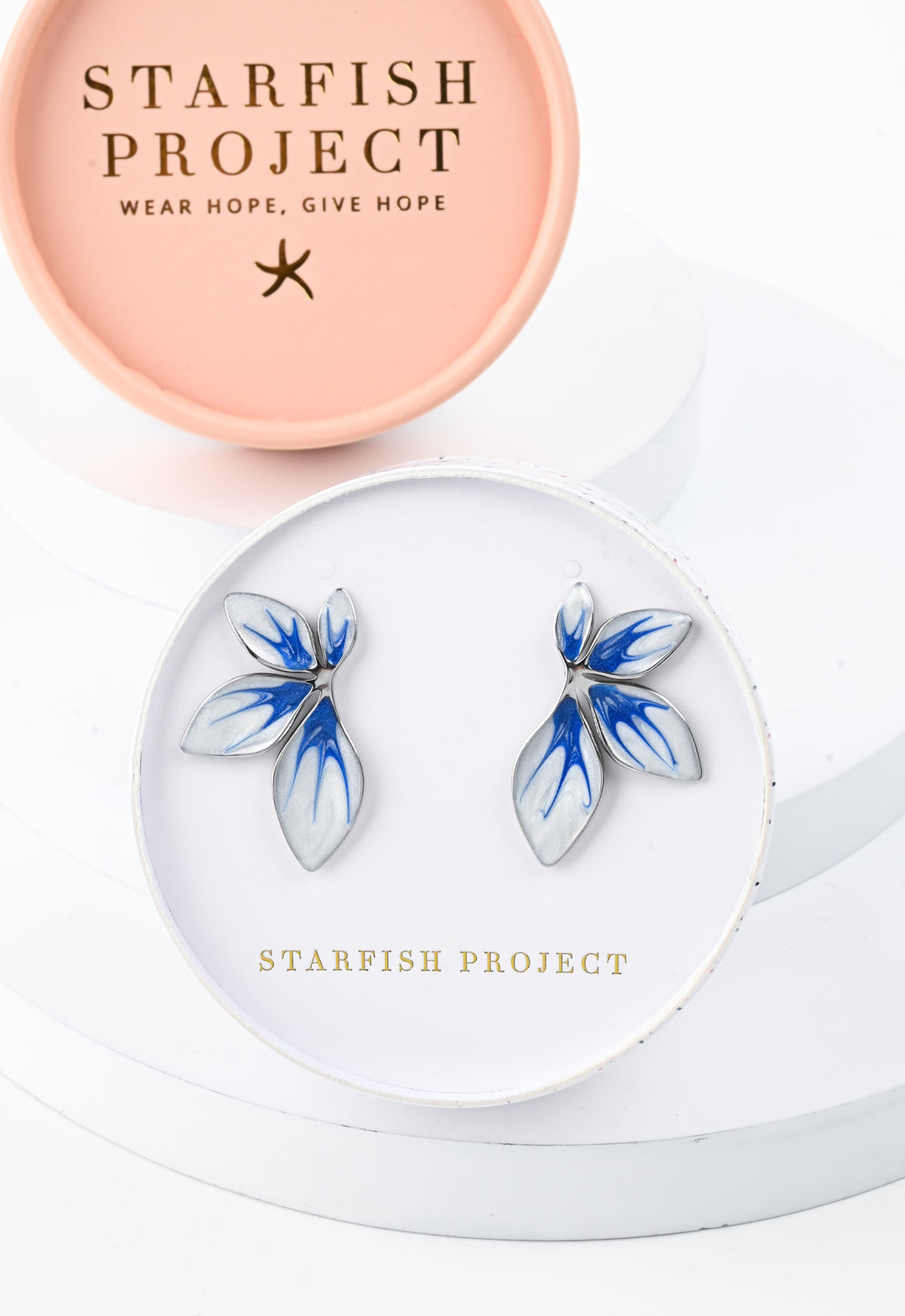 Flourish Blue & Silver Leaf Earrings