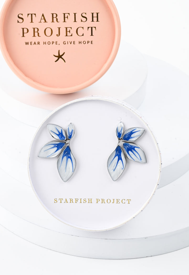 Flourish Blue & Silver Leaf Earrings
