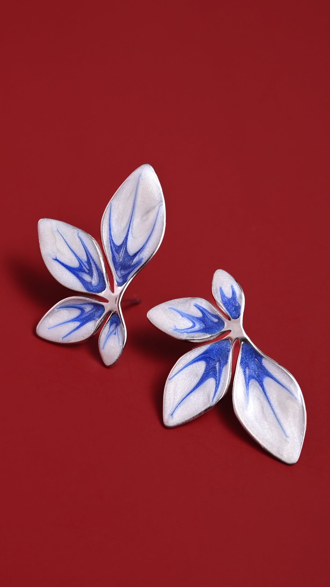 Flourish Blue & Silver Leaf Earrings