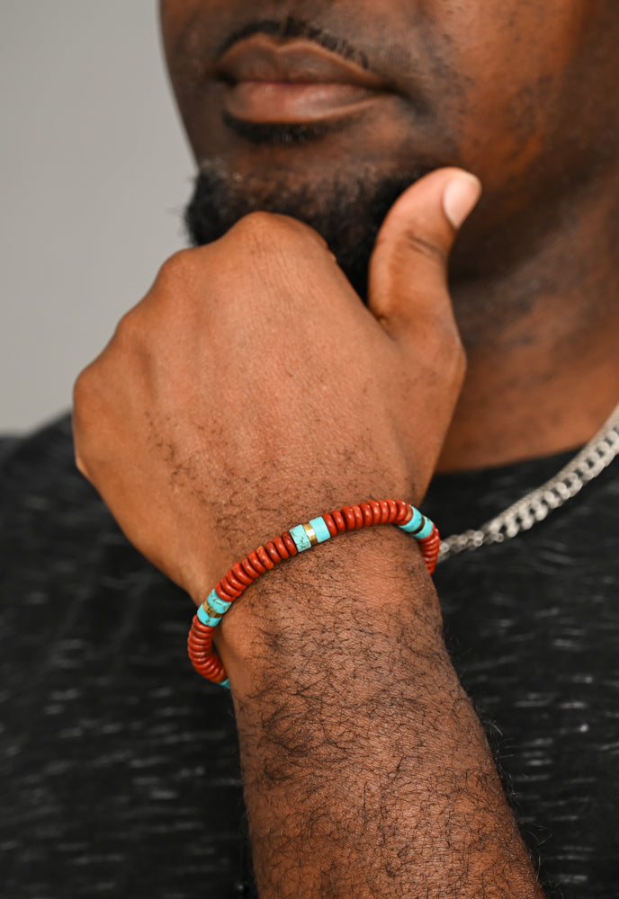 Aang Turquoise & Red Jasper Rope Beaded Bracelet