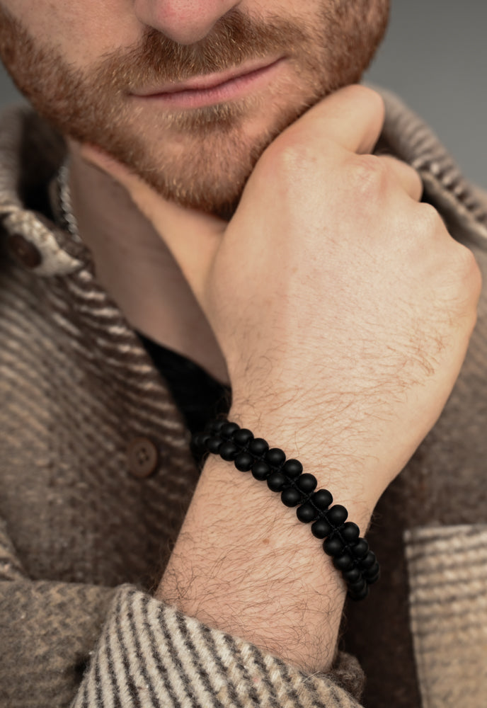 Helix Matte Black Agate Rope Beaded Bracelet