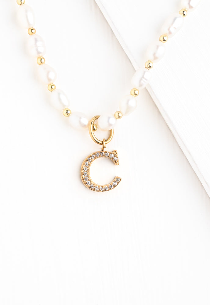 One Initial Charm on Freshwater Pearl Necklace