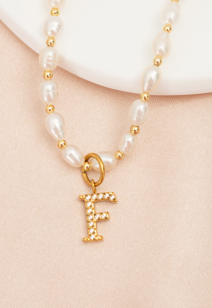 One Initial Charm on Freshwater Pearl Necklace
