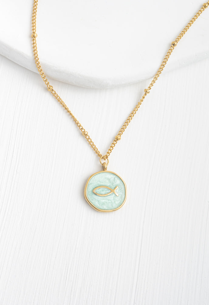 Ichthus Fish Necklace in Mint