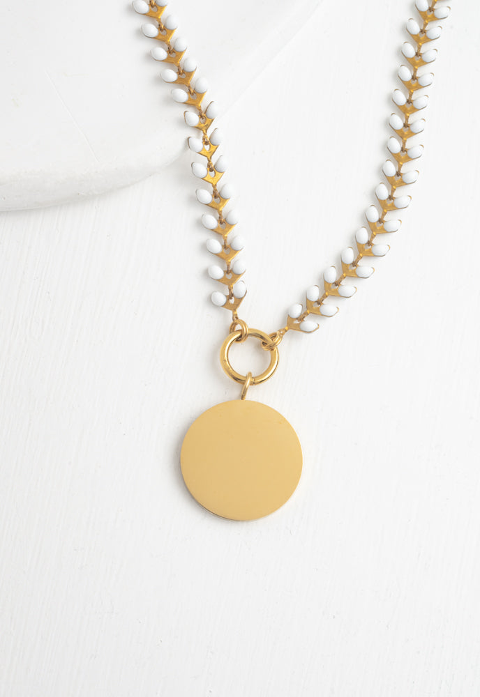 Engravable Round Pendant on Seeds of Hope Chain in Ivory