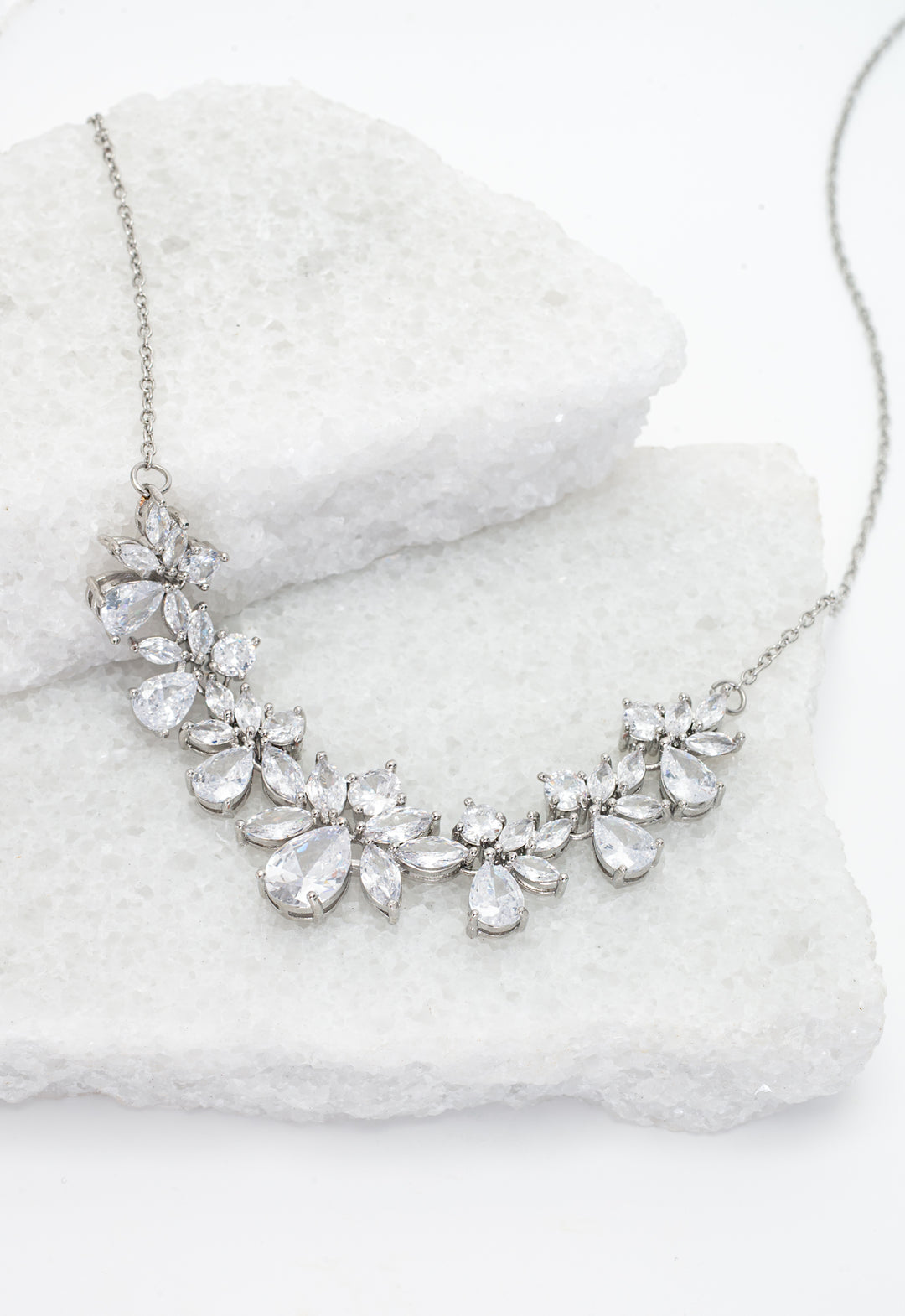 Glittering Garland Platinum and Zircon Necklace