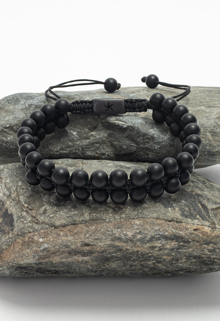 Helix Matte Black Agate Rope Beaded Bracelet