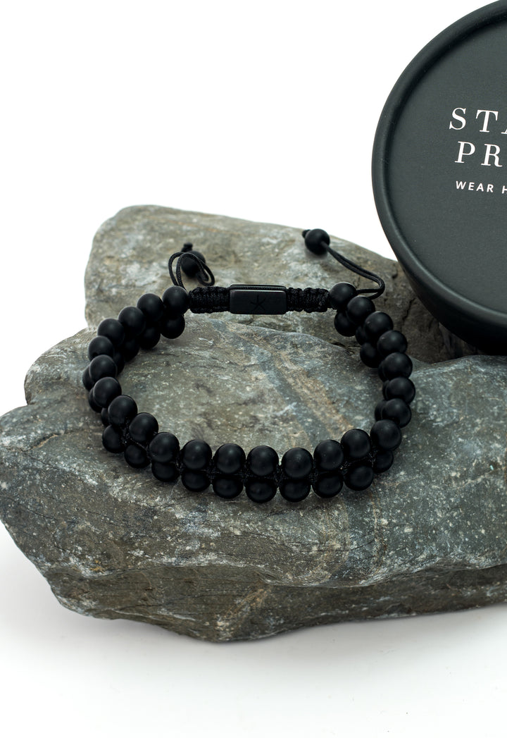 Helix Matte Black Agate Rope Beaded Bracelet
