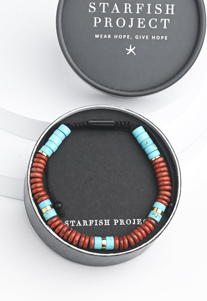 Aang Turquoise & Red Jasper Rope Beaded Bracelet