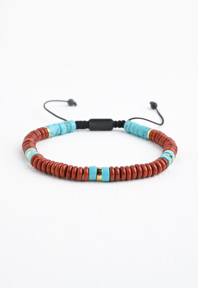 Aang Turquoise & Red Jasper Rope Beaded Bracelet