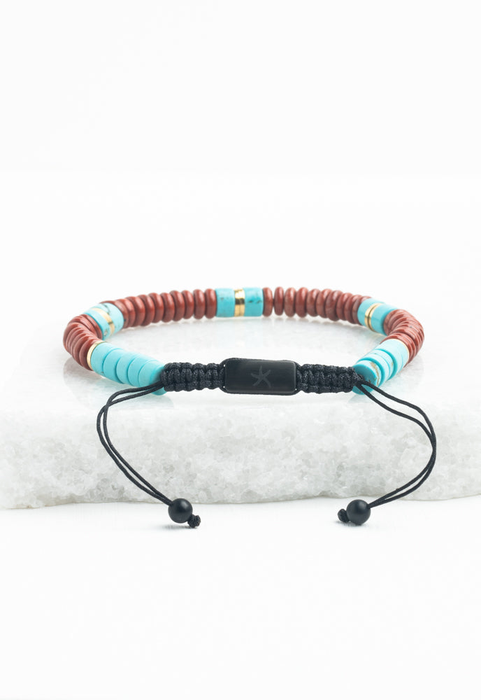 Aang Turquoise & Red Jasper Rope Beaded Bracelet