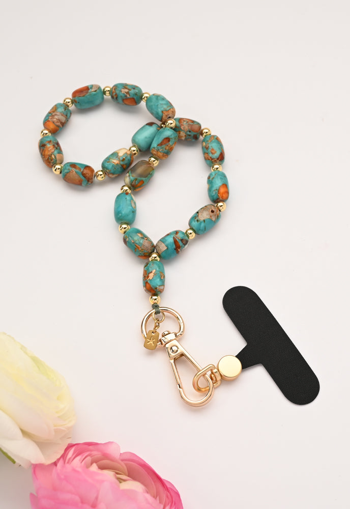 Sierra Bloom Turquoise Emperor Stone Beaded Phone Wrist Strap
