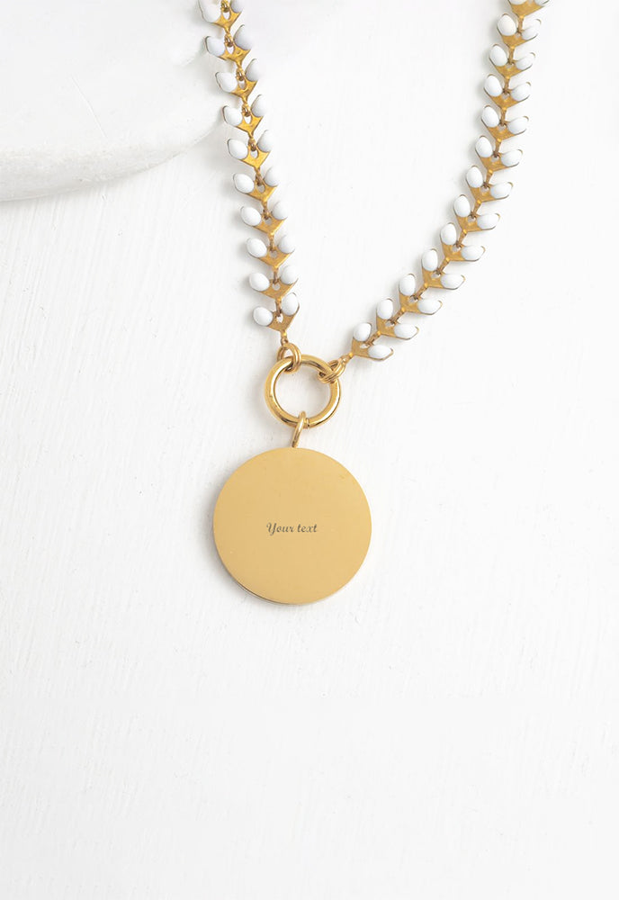 Engravable Round Pendant on Seeds of Hope Chain in Ivory