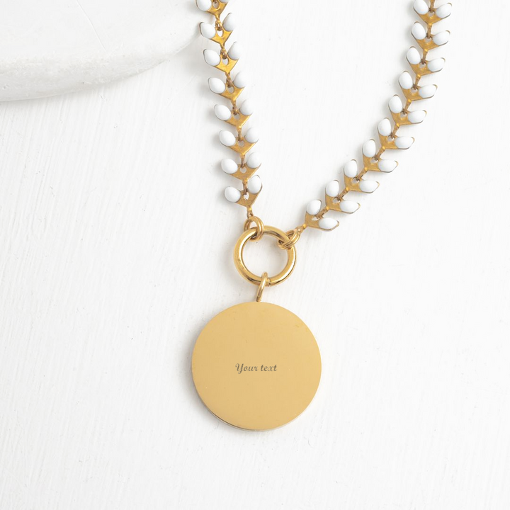 Engravable Round Pendant on Seeds of Hope Chain in Ivory