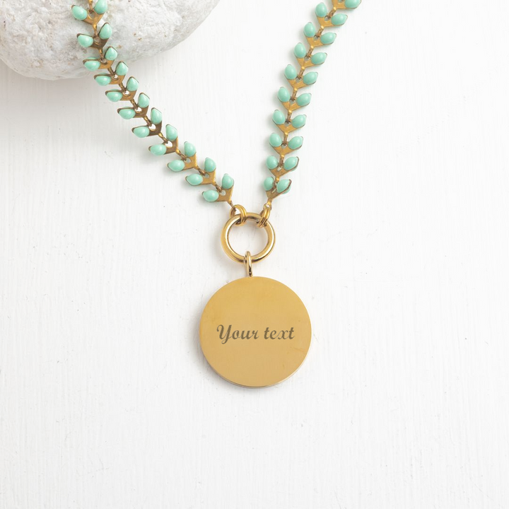 Engravable Round Pendant on Seeds of Hope Chain in Mint