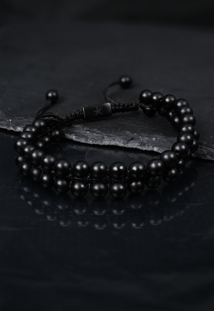 Helix Matte Black Agate Rope Beaded Bracelet
