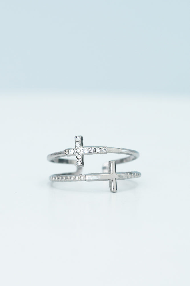 Silver Cross Serenity Ring