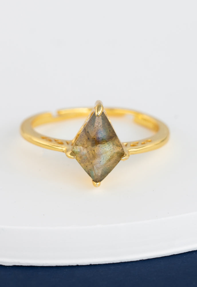 Perfectly-Paired Labradorite and Gold Ring Set