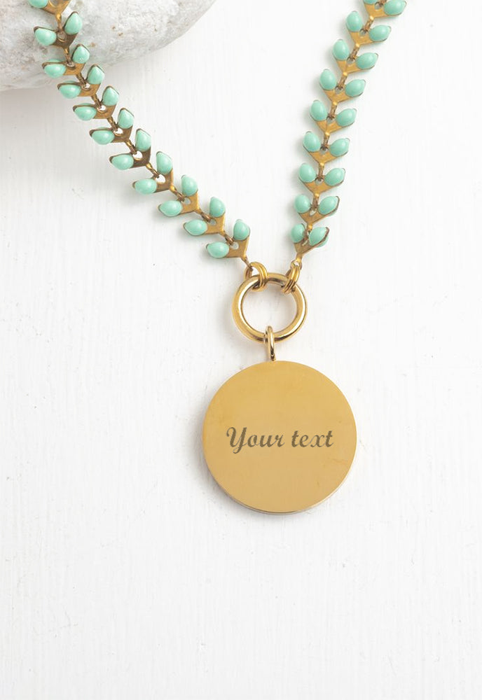 Engravable Round Pendant on Seeds of Hope Chain in Mint