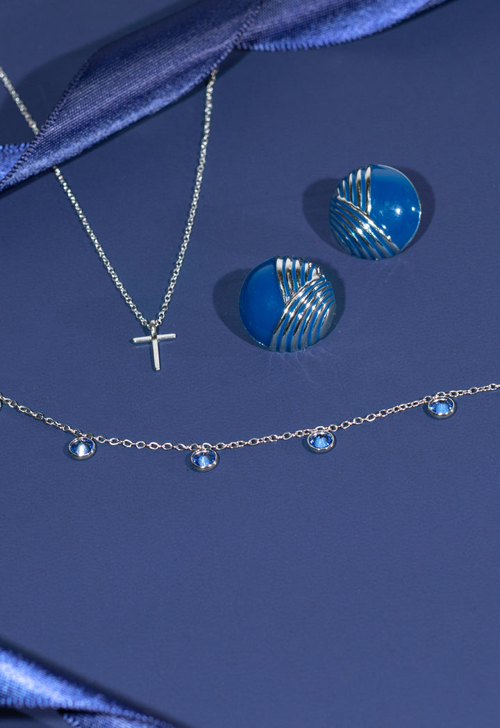 Serenity Wave Earrings in Silver & Cobalt Blue