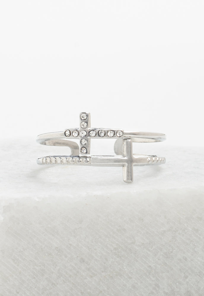 Silver Cross Serenity Ring