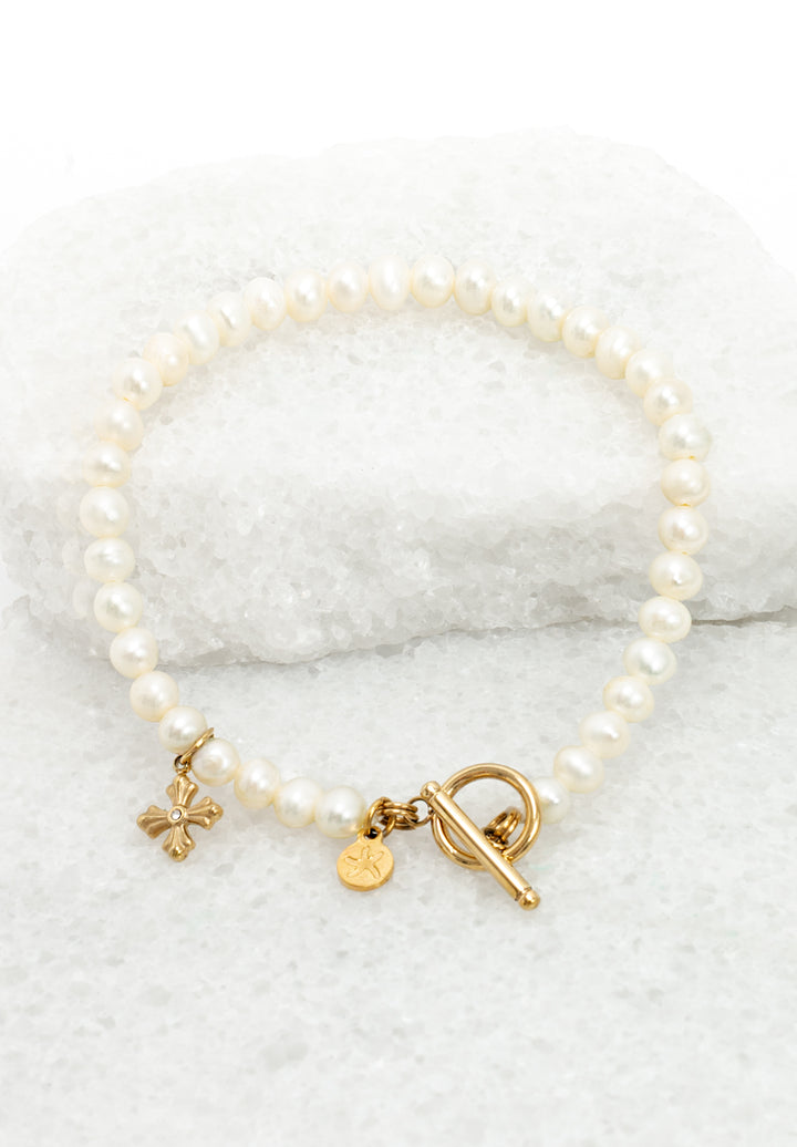 Cultured Cross Pearl Bracelet