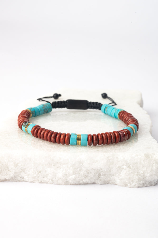 Aang Turquoise & Red Jasper Rope Beaded Bracelet