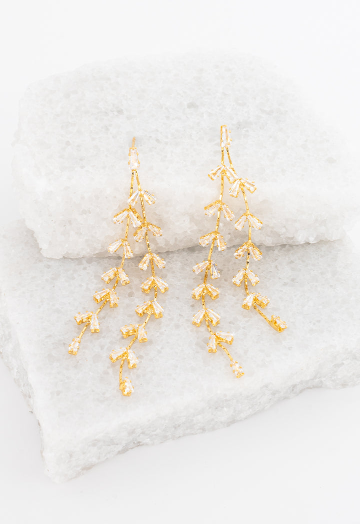 Graceful Willow Zircon and Gold Dangle Earrings