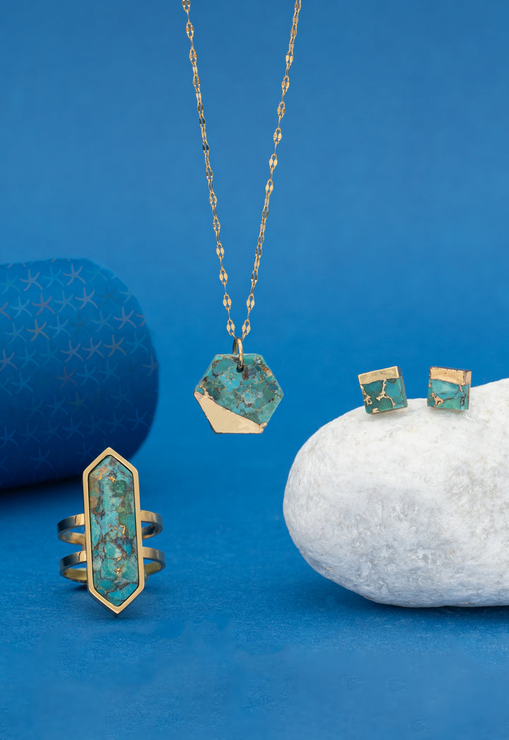 Lorena Square Turquoise Stud Earrings