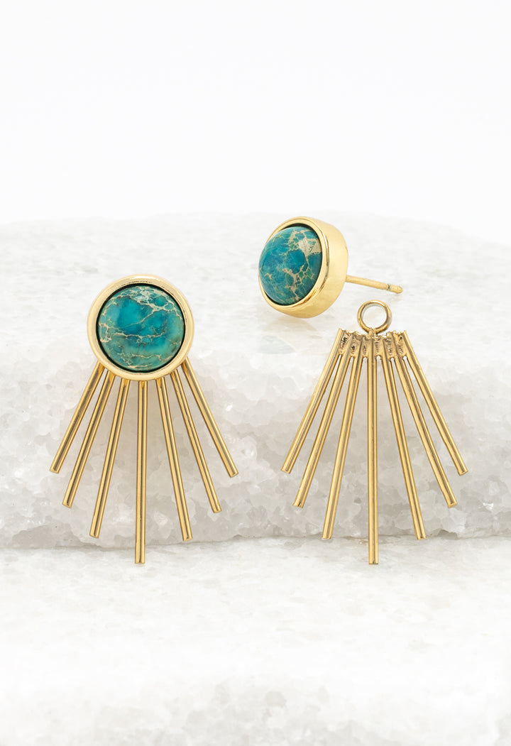 Caroline Emperor Stone Stud & Fringe Earrings