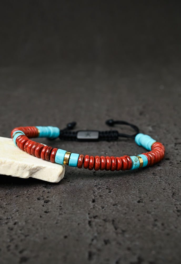 Aang Turquoise & Red Jasper Rope Beaded Bracelet