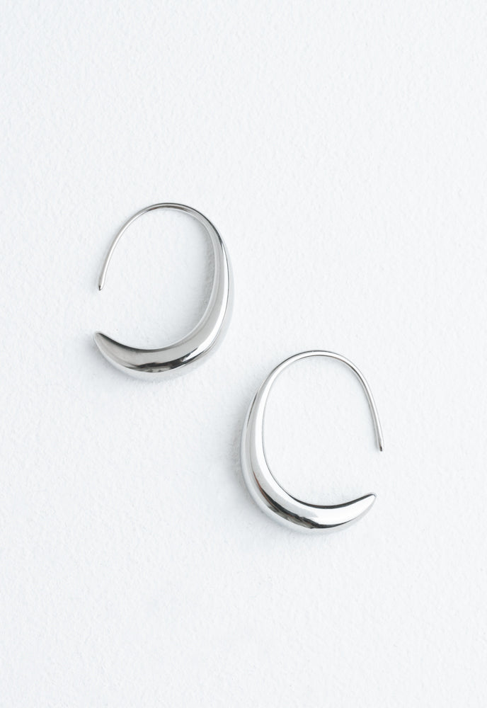 Crescent Moon Thread Drop Earrings in Silver